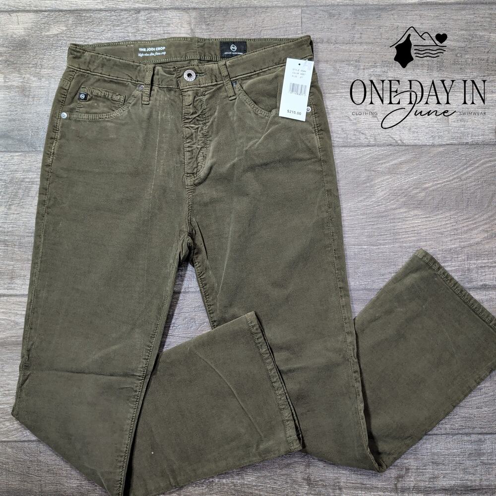 AG Adriano Goldschmied Jodi Crop Velveteen Flare Pants Olive NWT $215 Size 4 (27
